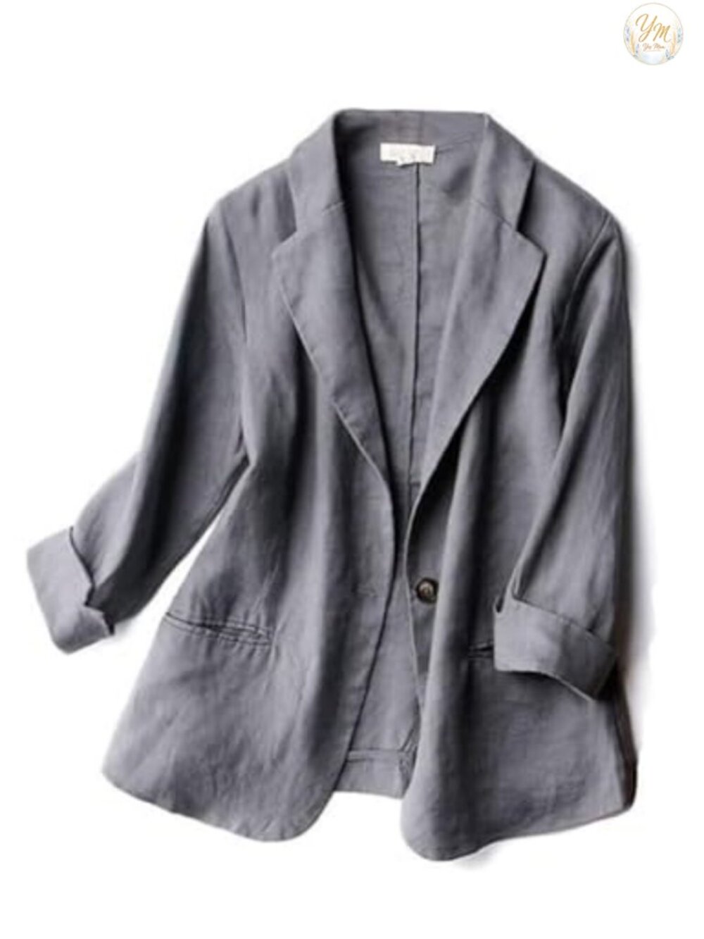Women's Casual Linen Blazer Jacket 3/4 Sleeve One Button Suit